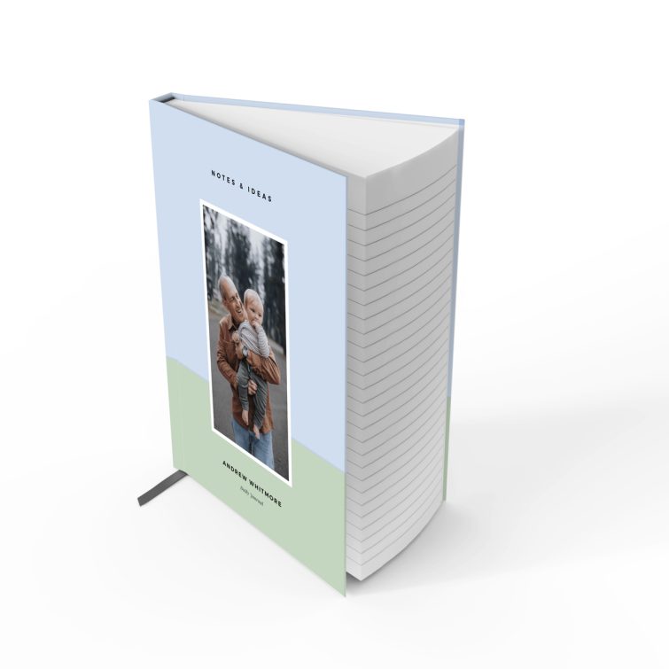 Personalised portrait notebook design with one photo on the cover.