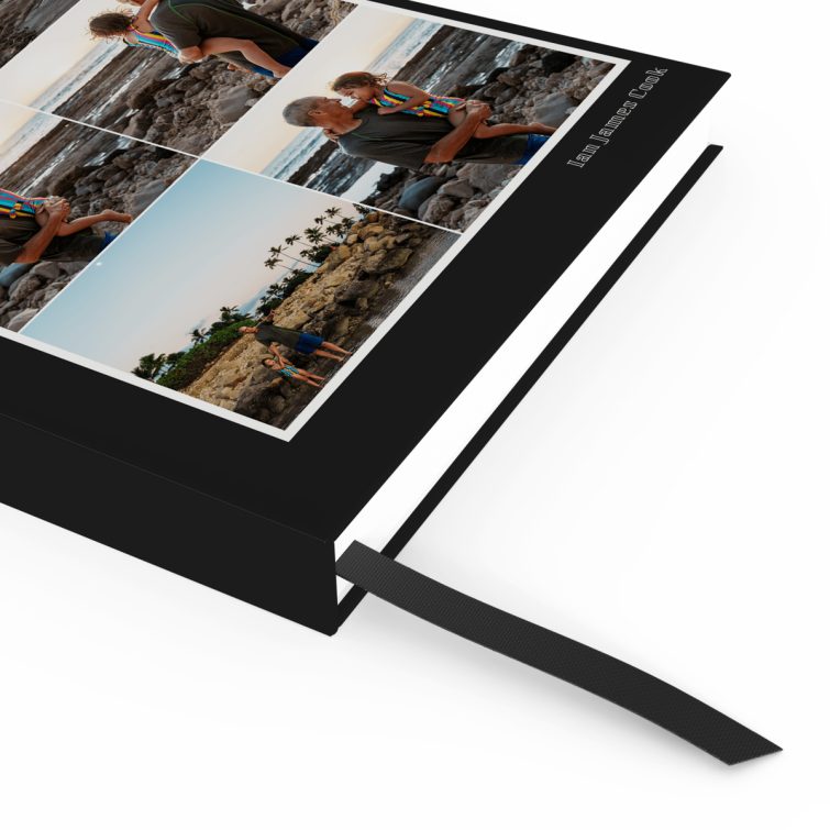 Customisable portrait notebook design with five photos, ideal for personalised printing.