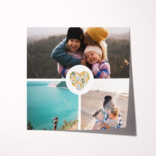 Floral Heart High-Resolution Silver Halide Poster - Introducing a portrait-oriented masterpiece with space for three photos, adding elegance to your cherished memories, the perfect choice for displaying treasured moments.