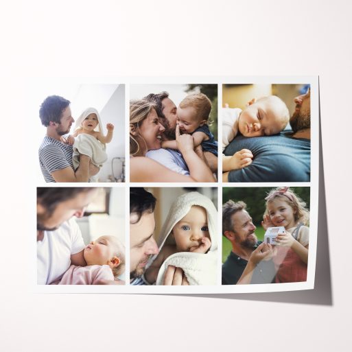 Moments Mosaic Personalized Silver Halide Poster - Capture the beauty of cherished moments with this landscape-oriented poster offering space for six photos in a stunning mosaic design.