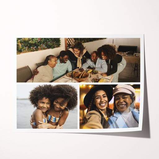 Trilogy Collage Silver Halide Poster - Capture the essence of three cherished moments with this landscape-oriented poster, elegantly displaying a stunning showcase of photos. Crafted for birthdays, anniversaries, or special occasions, it's an ideal way to preserve memories.