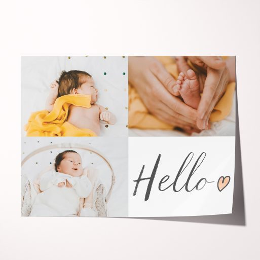 High-Resolution Triple Play Hello Silver Halide Poster - Capture life's journey with a versatile design accommodating three photos. A timeless keepsake for birthdays, anniversaries, or special occasions from Utterly Printable.