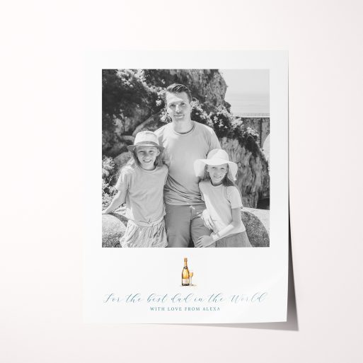 Cheers to Dad Premium Quality Photo Poster – a portrait-oriented masterpiece offering space for one cherished photo, customizable to reflect your taste and experiences.