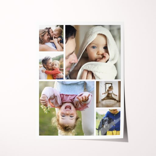Kaleidoscope Memories High-Resolution Silver Halide Poster - Transform your treasured moments into a visual masterpiece with this portrait-oriented print, crafting a captivating collage of six photos. Elevate your space with the modern and elegant touch of these stylish silver halide photo prints.