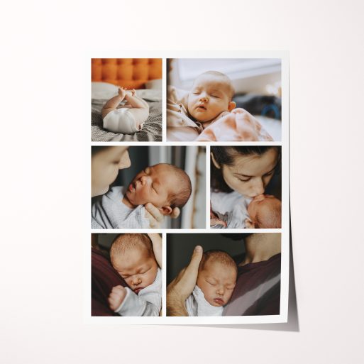Memory Patchwork High-Resolution Silver Halide Poster - Craft a beautiful collage with this portrait-oriented design, featuring six photos. Curate a heartfelt patchwork of cherished memories with unmatched gift potential for birthdays, anniversaries, holidays, or a thoughtful thank-you present.