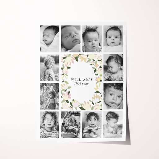 My First Year Silver Halide Photo Prints - Celebrate the precious moments with this personalised poster series, available in versatile sizes. Capture 10+ photos in stunning detail to create a bespoke keepsake that warms hearts, showcasing the journey of a growing family. A cherished way to capture the joy and love of that special first year.