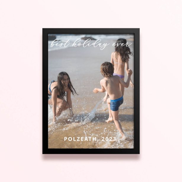 Simple framed prints designs with holiday theme featuring one photo of children playing in the sea