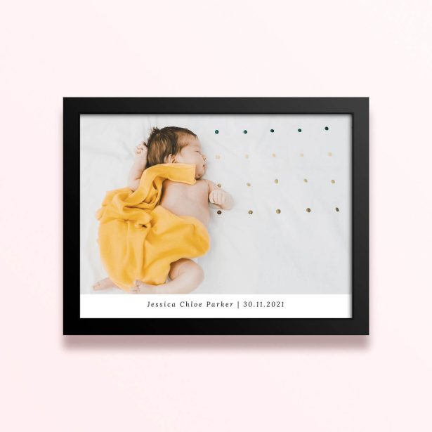 Simple framed prints designs with baby photo and personalised text