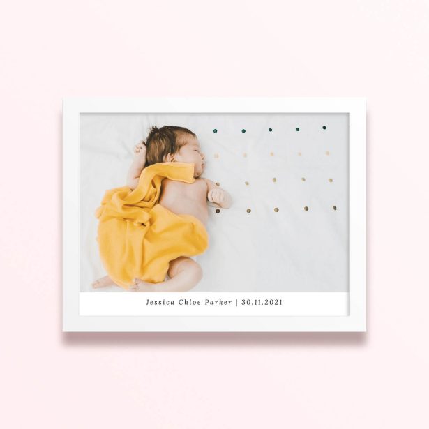 Simple framed prints designs with baby photo and personalised text