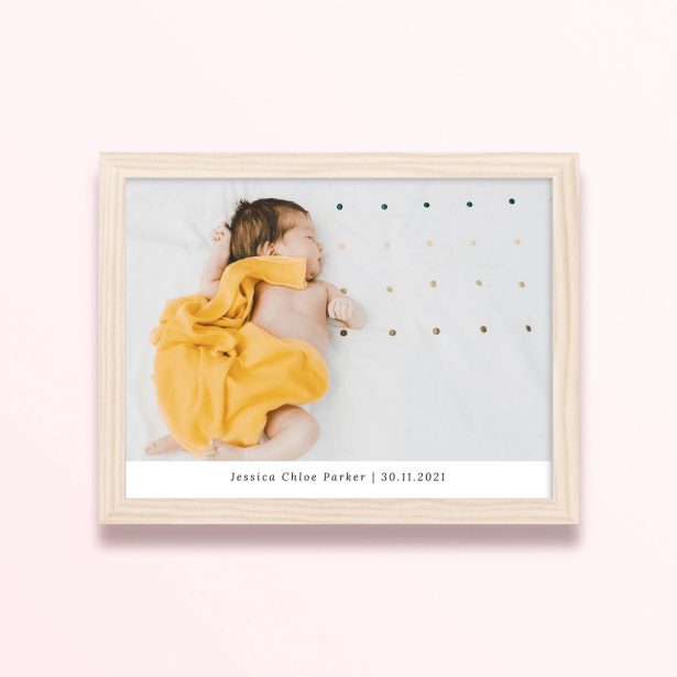 Simple framed prints designs with baby photo and personalised text