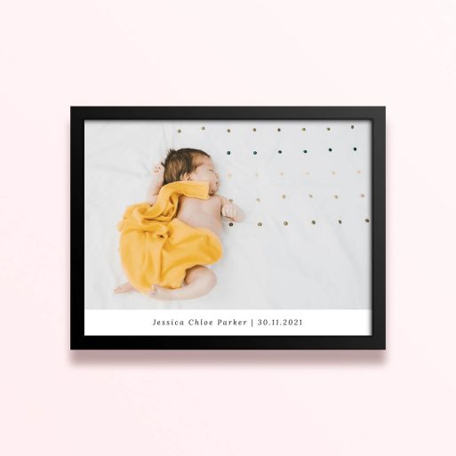 Simple framed prints designs with baby photo and personalised text