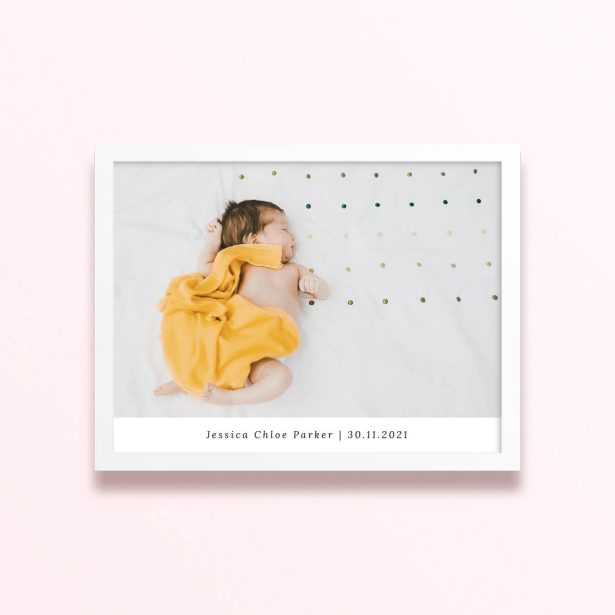 Simple framed prints designs with baby photo and personalised text