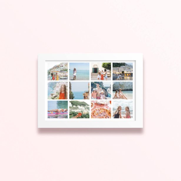 Simple framed prints designs with twelve photos arranged in a grid format