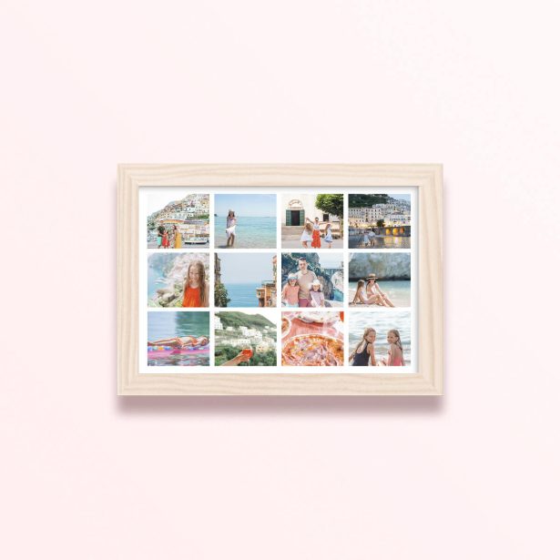 Simple framed prints designs with twelve photos arranged in a grid format