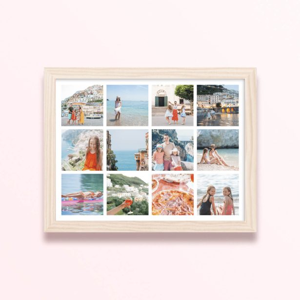 Simple framed prints designs with twelve photos arranged in a grid format