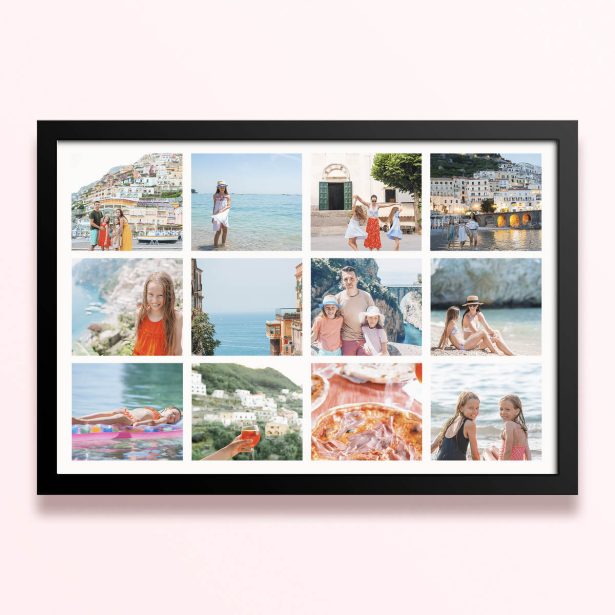 Simple framed prints designs with twelve photos arranged in a grid format