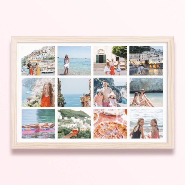 Simple framed prints designs with twelve photos arranged in a grid format