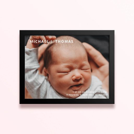 Simple framed prints designs with one photo and custom text for personalisation