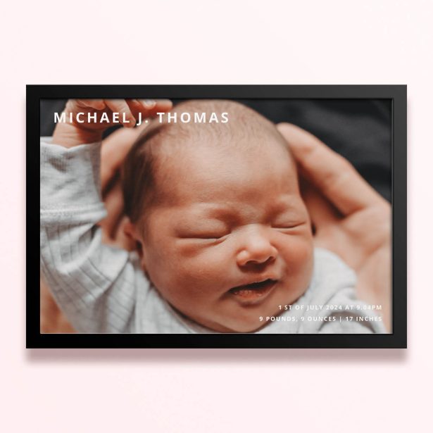 Simple framed prints designs with one photo and custom text for personalisation