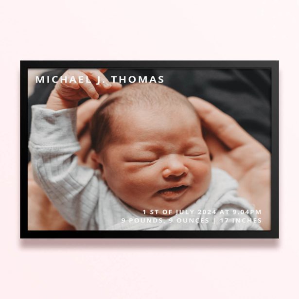 Simple framed prints designs with one photo and custom text for personalisation