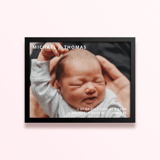 Simple framed prints designs with one photo and custom text for personalisation