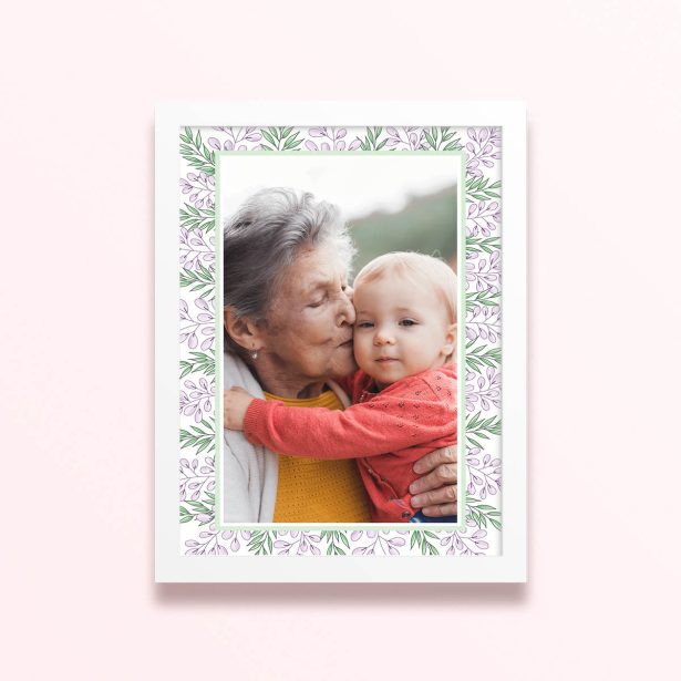 Simple framed prints designs with floral border and one photo