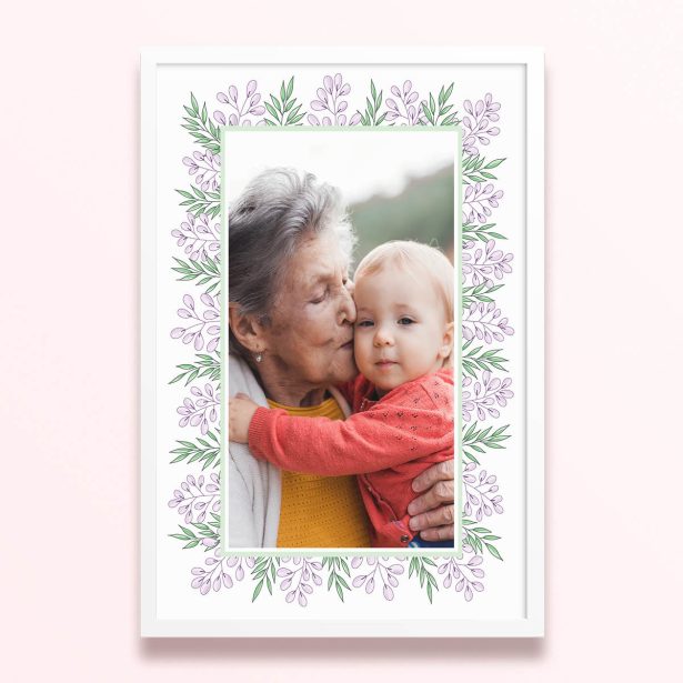 Simple framed prints designs with floral border and one photo