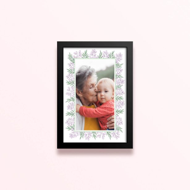 Simple framed prints designs with floral border and one photo