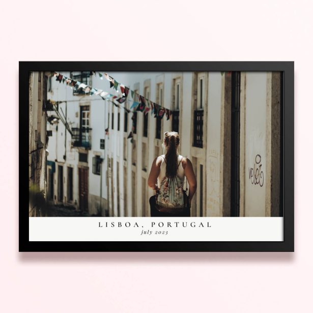 Simple framed prints designs with one photo in a street scene in Lisboa, Portugal for July 2023