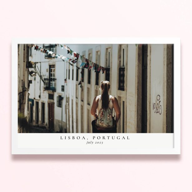 Simple framed prints designs with one photo in a street scene in Lisboa, Portugal for July 2023