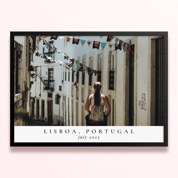 Simple framed prints designs with one photo in a street scene in Lisboa, Portugal for July 2023