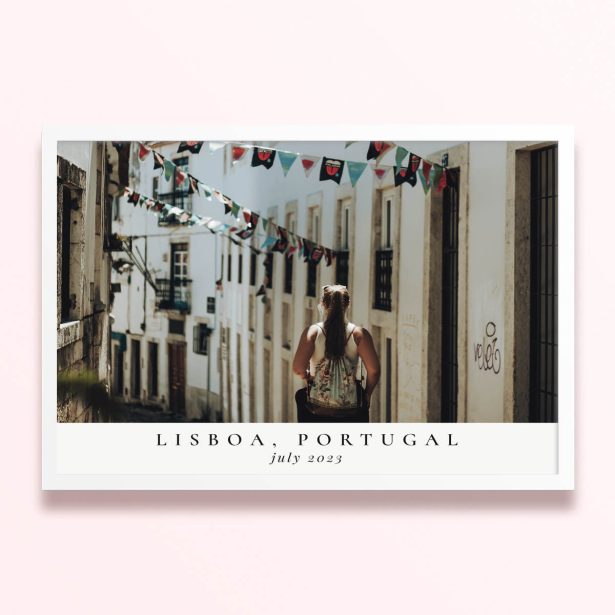 Simple framed prints designs with one photo in a street scene in Lisboa, Portugal for July 2023