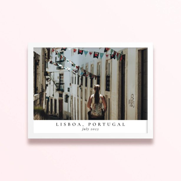 Simple framed prints designs with one photo in a street scene in Lisboa, Portugal for July 2023