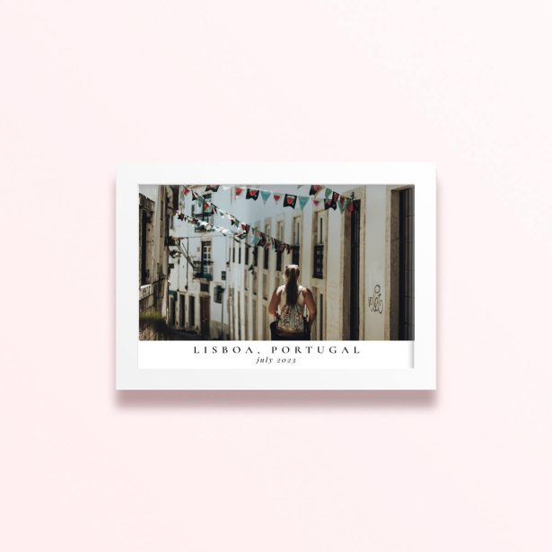 Simple framed prints designs with one photo in a street scene in Lisboa, Portugal for July 2023