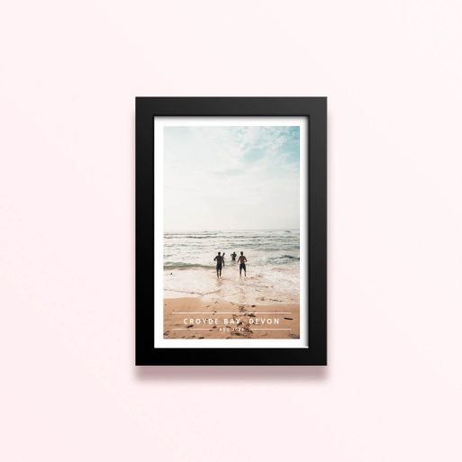 Simple framed prints designs featuring a single photo of people at the beach.
