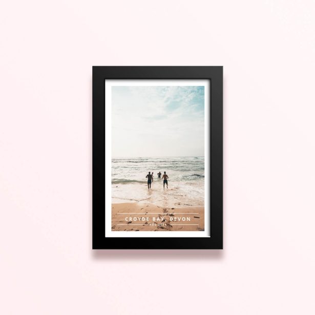 Simple framed prints designs featuring a single photo of people at the beach.