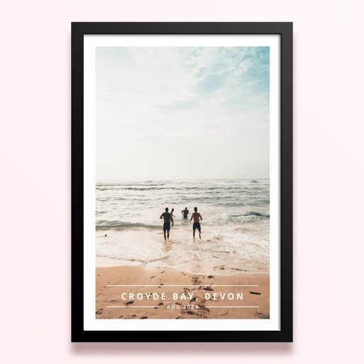 Simple framed prints designs featuring a single photo of people at the beach.