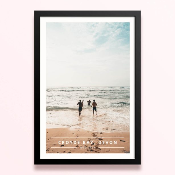 Simple framed prints designs featuring a single photo of people at the beach.