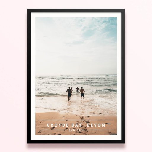 Simple framed prints designs featuring a single photo of people at the beach.