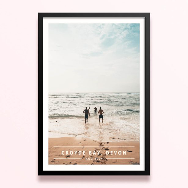Simple framed prints designs featuring a single photo of people at the beach.