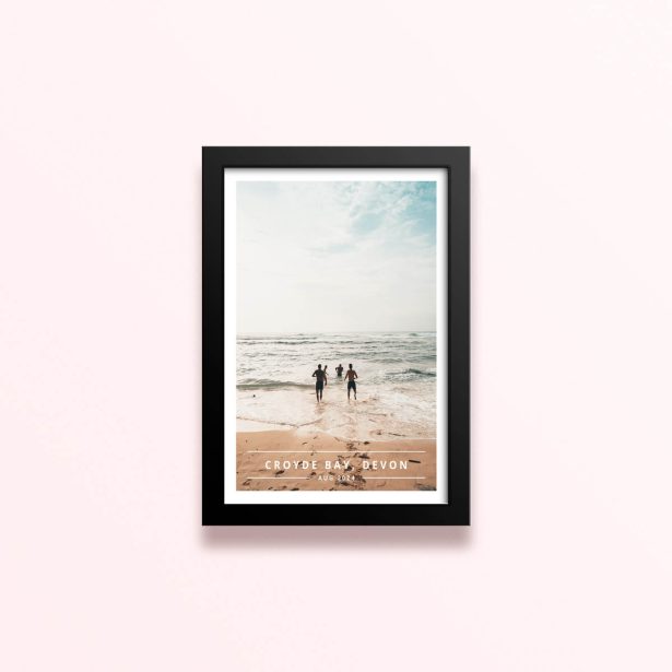 Simple framed prints designs featuring a single photo of people at the beach.