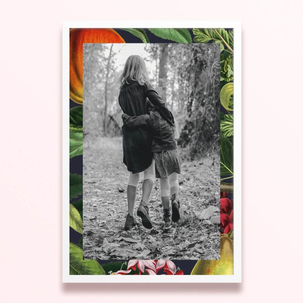 Simple framed prints designs with colourful border and one black-and-white photo