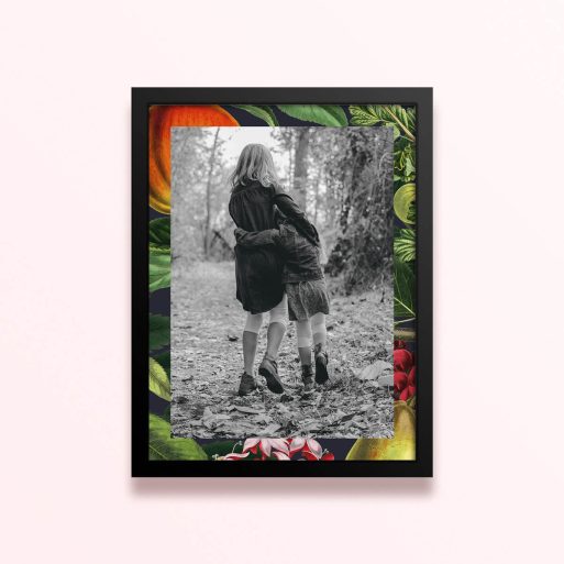 Simple framed prints designs with colourful border and one black-and-white photo