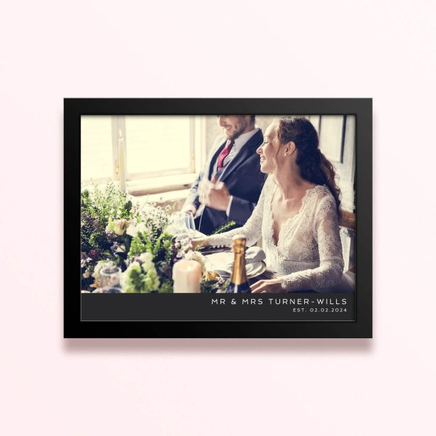 Simple framed print designs for weddings featuring one photo.