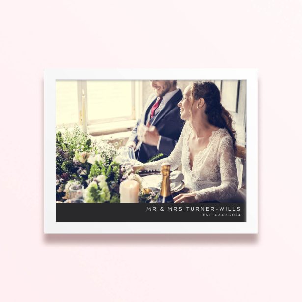 Simple framed print designs for weddings featuring one photo.