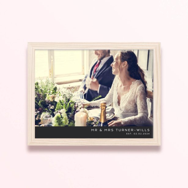 Simple framed print designs for weddings featuring one photo.