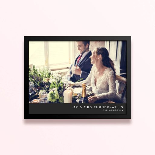 Simple framed print designs for weddings featuring one photo.