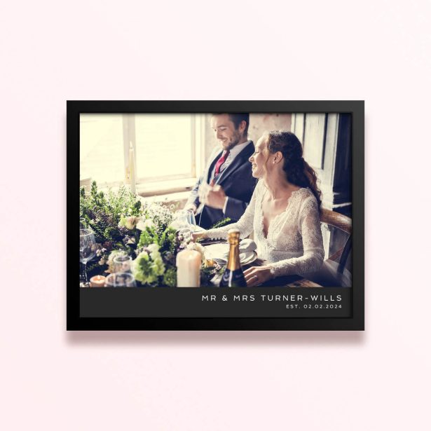 Simple framed print designs for weddings featuring one photo.