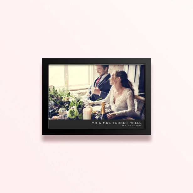 Simple framed print designs for weddings featuring one photo.