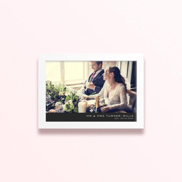 Simple framed print designs for weddings featuring one photo.